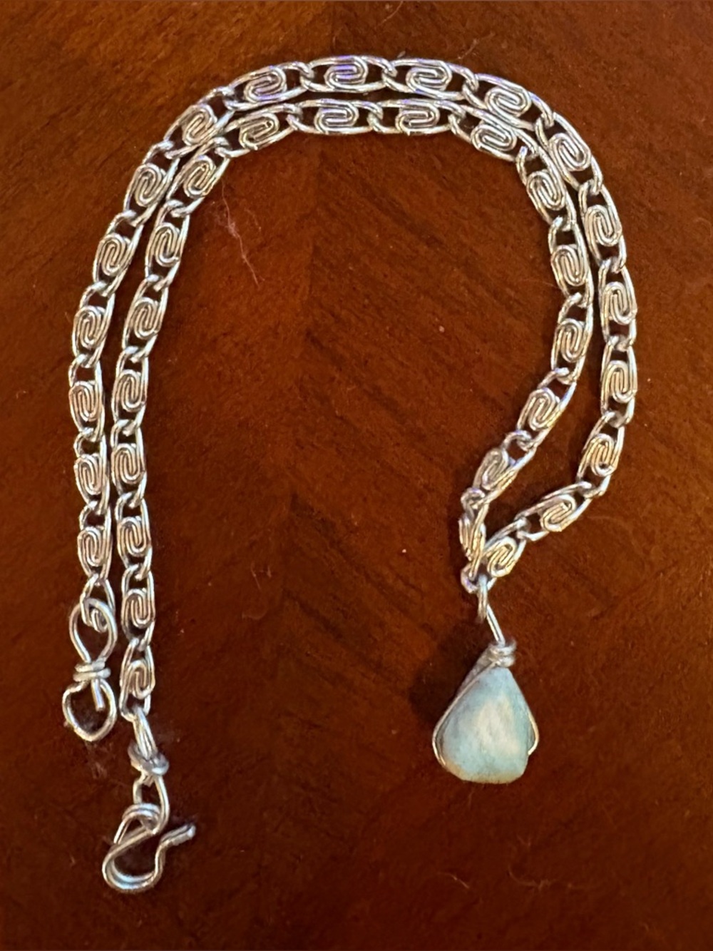 Larimar Stone and Silver Anklet, Handmade in Dominican Republic